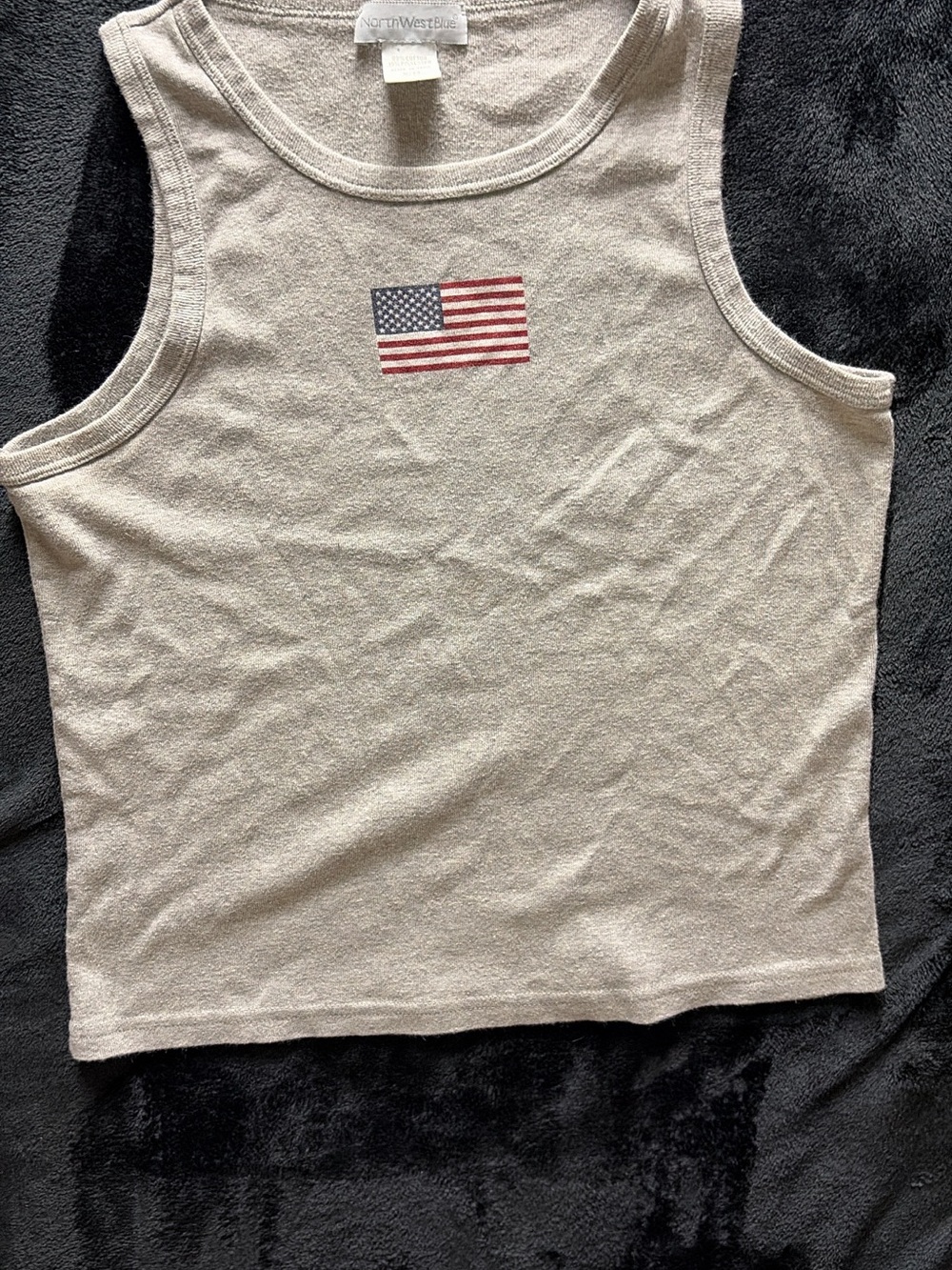 Northwest Blue Beige Crop Tank Top with American Flag